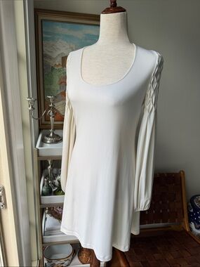 Calvin Klein Cream Scoop-Neck Tunic with Braided Sleeves